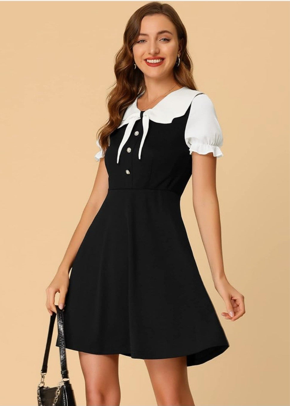 Allegra K Women's 50s Lolita A-Line Dress – Size L | Black & White Peter Pan Collar | BNWT