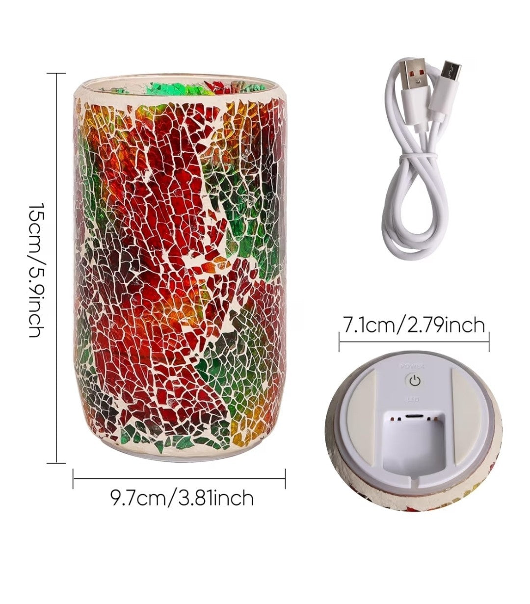 Mosaic Glass Vase Table Lamp Rechargeable LED Bedside Light 5 Colors + Fade New