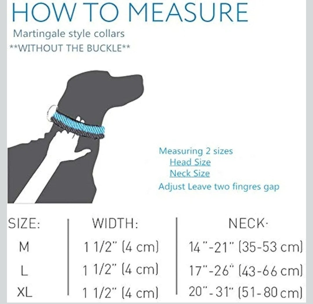 NEW Dazzber 1.5" Wide Martingale Dog Collar Large L - Mint Blue & Grey