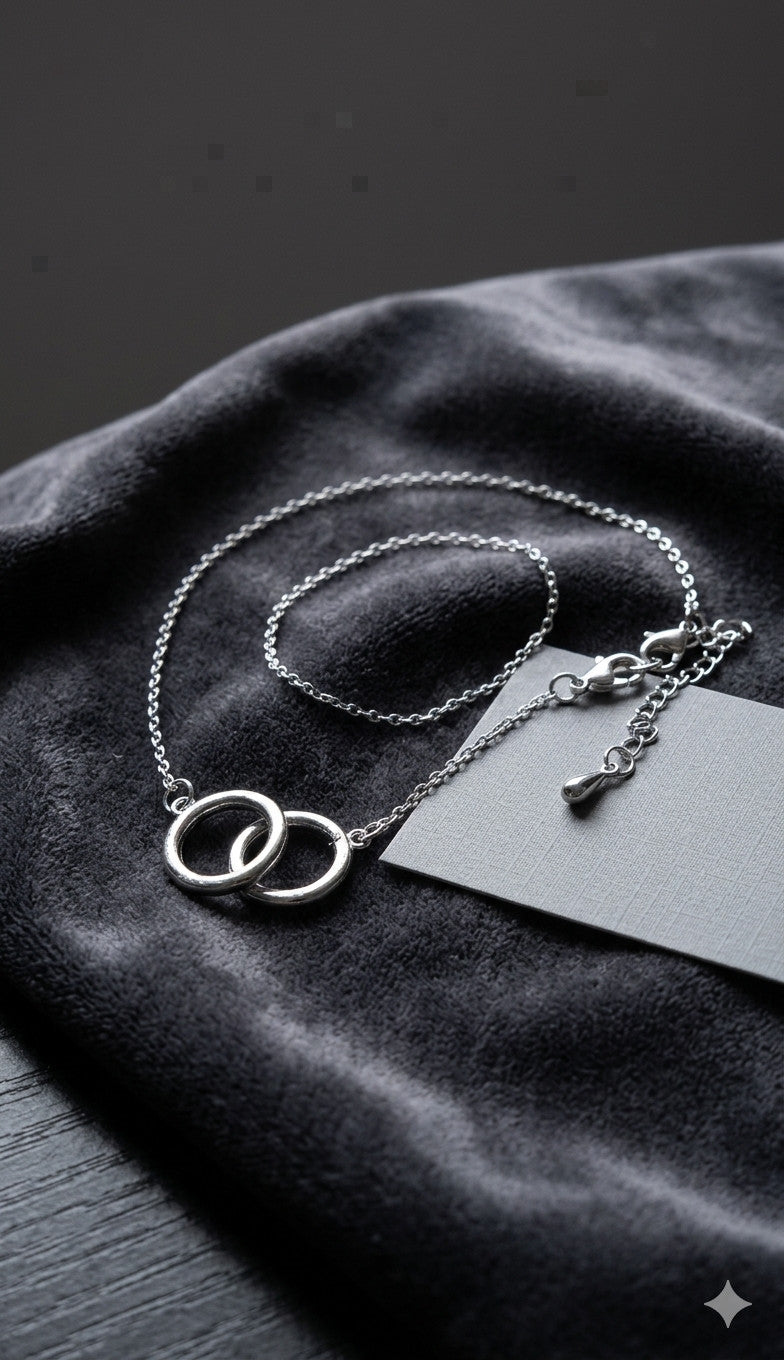 Elegant Silver Plated Double Circle Necklace - Minimalist Geometric Pendant - NE