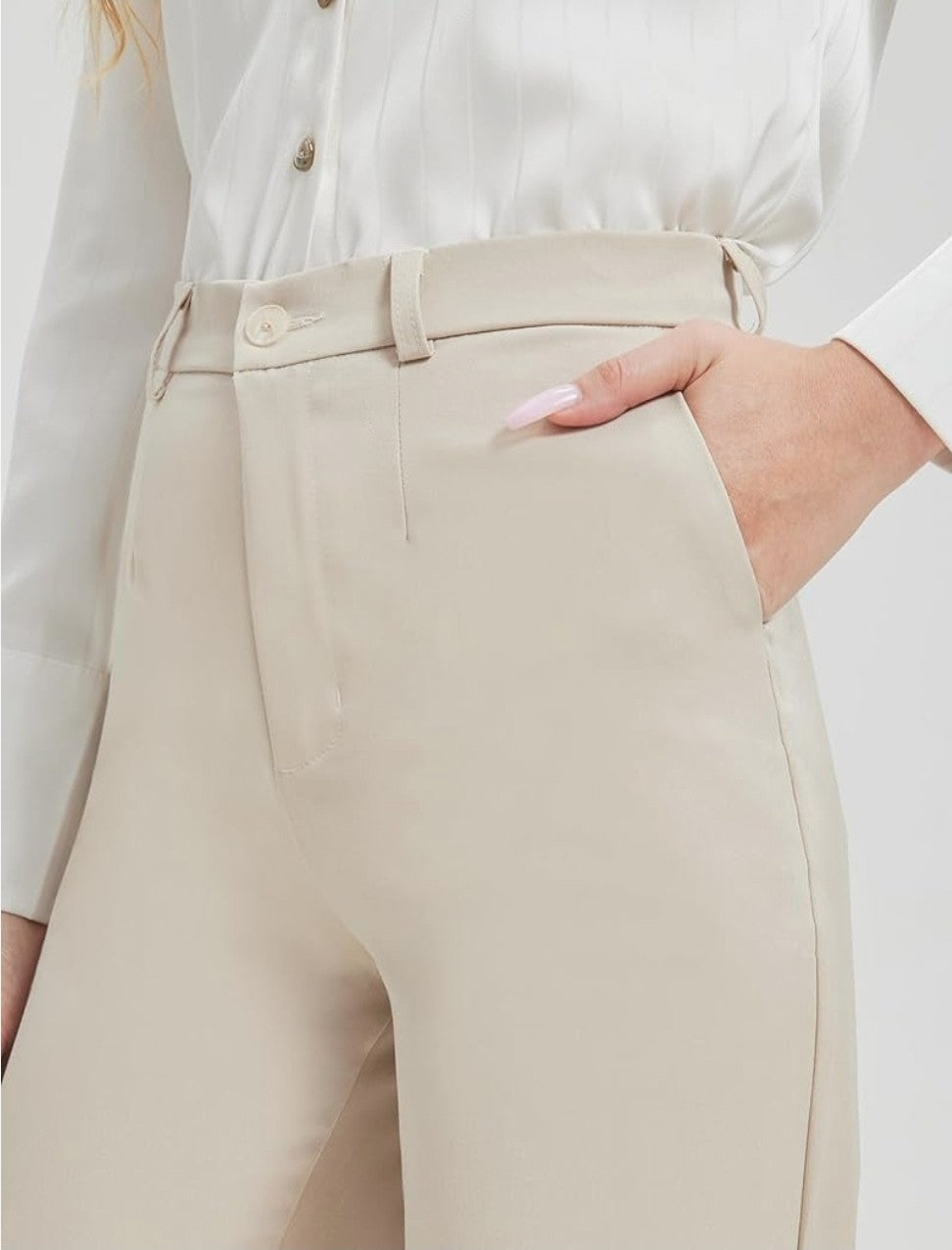 ZYLIOO Tall Women's Chinos Light Khaki Long Leg Stretch Trousers Smart Casual