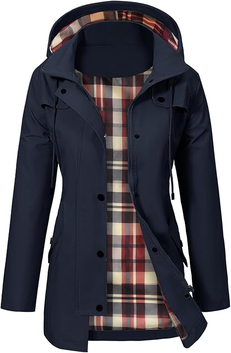 Women's Waterproof Long Rain Jacket Hooded Raincoat | Green, Black, Navy | S, XL, 2XL