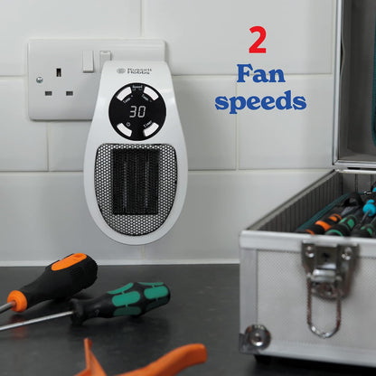 Russell Hobbs RHPH2001 500W Ceramic Plug Heater – 12Hr Timer, Adjustable Thermostat, 2 Fan Speeds, White