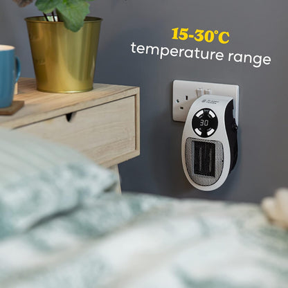 Russell Hobbs RHPH2001 500W Ceramic Plug Heater – 12Hr Timer, Adjustable Thermostat, 2 Fan Speeds, White