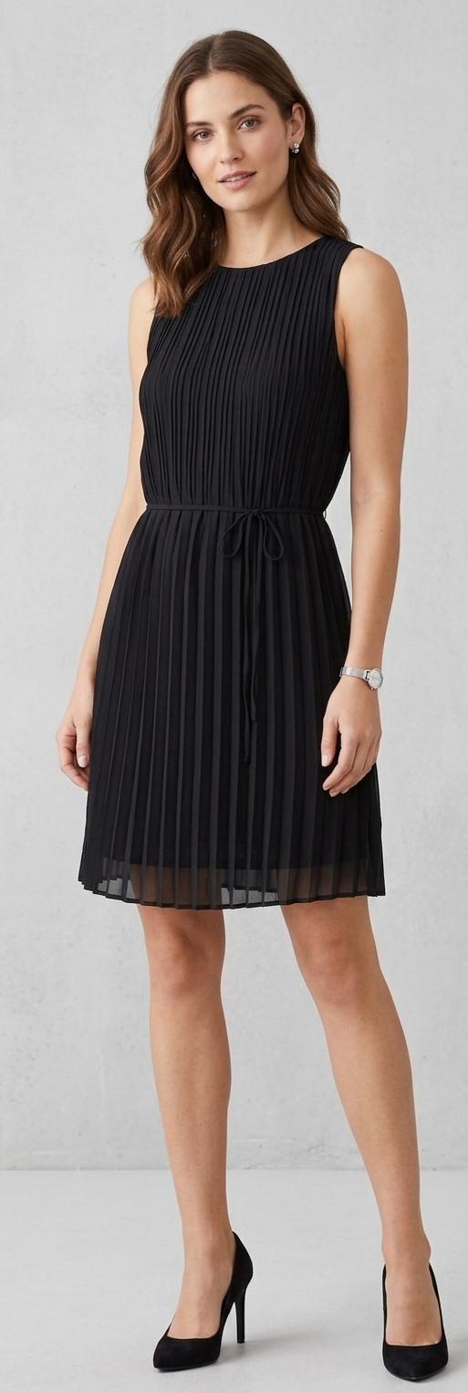 ESPRIT Black Pleated Chiffon Midi Dress with Tie Belt - Size UK 8 - NWT