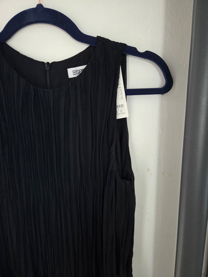 ESPRIT Black Pleated Chiffon Midi Dress with Tie Belt - Size UK 8 - NWT
