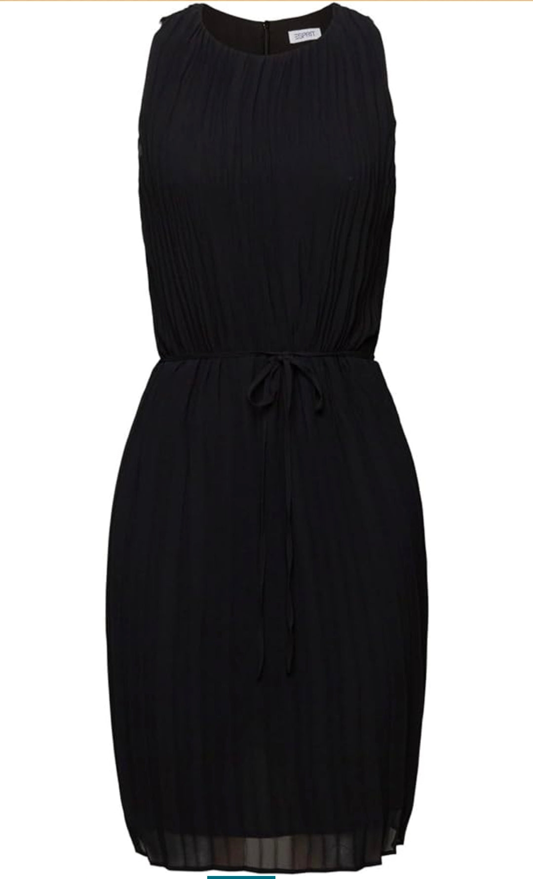 ESPRIT Black Pleated Chiffon Midi Dress with Tie Belt - Size UK 8 - NWT