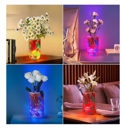 Mosaic Glass Vase Table Lamp Rechargeable LED Bedside Light 5 Colors + Fade New