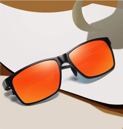 DUCO Men's Polarized Sunglasses 8206 Black Frame REVO RED Lens - FULL SET NEW
