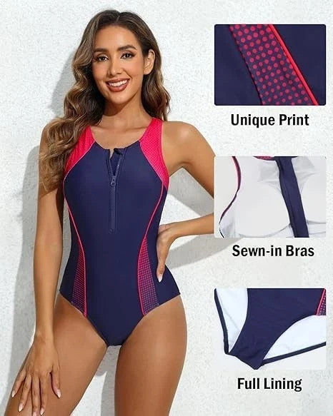 Charmo Women One Piece Athletic Swimsuit Padded Racerback Swimwear Costume S-Xl