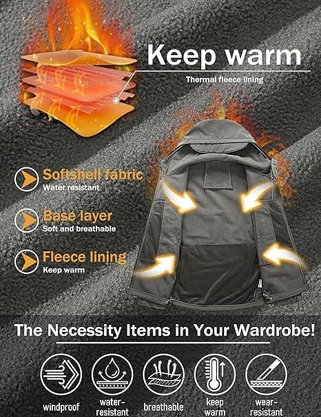 MAGCOMSEN Men's Waterproof Tactical Jackets Winter Outdoor Hiking Softshell Jack