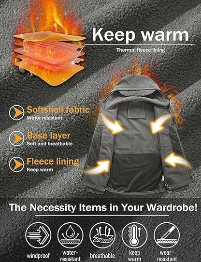MAGCOMSEN Men's Waterproof Tactical Jackets Winter Outdoor Hiking Softshell Jack