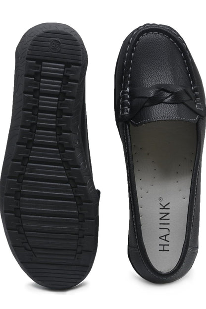 HAJINK Women’s Black Faux Leather Loafers Work Shoes Comfort Wedge UK 6 EU 39