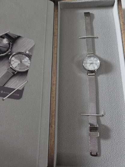 OWL Great Britain Amesbury Ladies Watch Silver Mesh Genuine Howlite Dial A10MSH