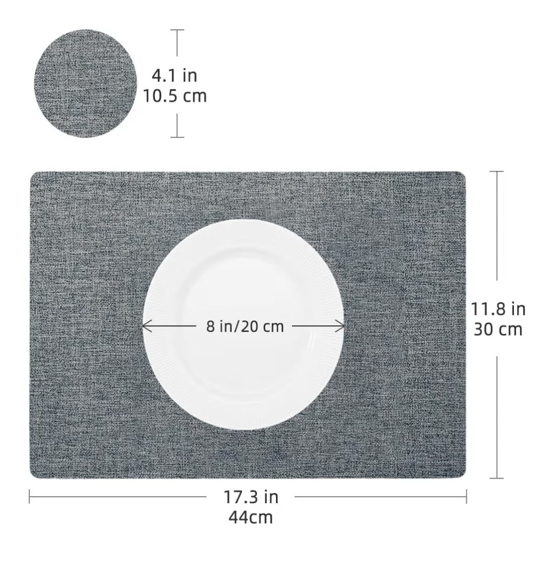 OHIHUW Set of 6 Reversible Leather Placemats & Coasters Grey Navy Blue 12pc Set