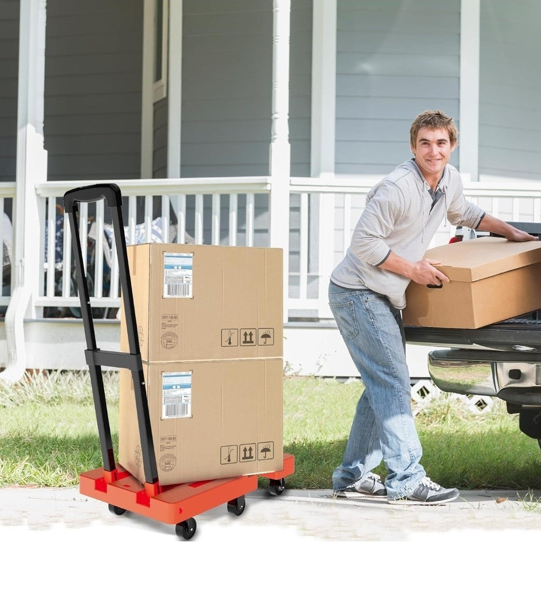 SOLEJAZZ Folding Hand Truck 500LB Heavy Duty Dolly - 6 Wheels - Orange