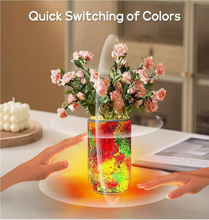Mosaic Glass Vase Table Lamp Rechargeable LED Bedside Light 5 Colors + Fade New