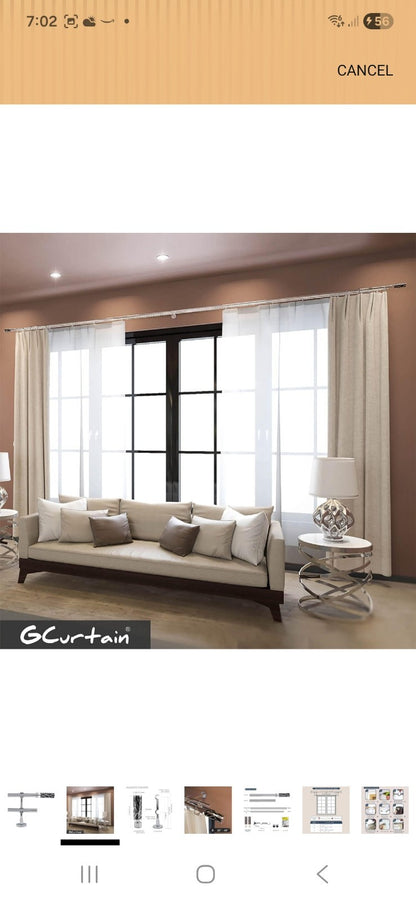 GC Curtain Extendable Chrome Double Curtain Pole Kit 70-120cm - Black & Silver