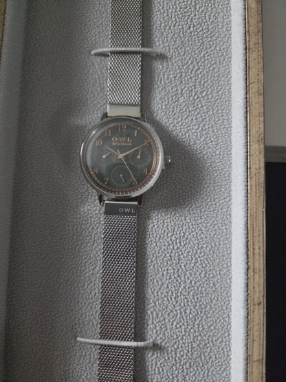 OWL Great Britain Helmsley Ladies Watch Silver Mesh Grey Multi Dial H8MSG New