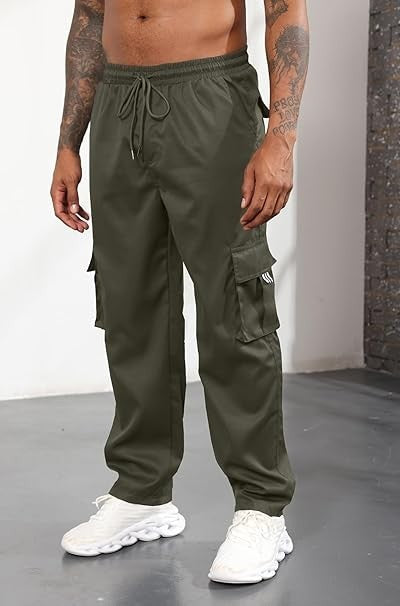 CTU Mens Cargo Shorts Cotton Elastic Waist Capri Knee Length Pants with Multi Po