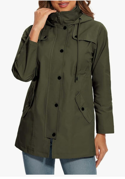 Women's Waterproof Jacket Long Rain Coats Hooded Rain Jacket Size S