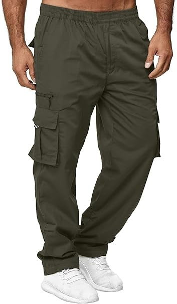 CTU Mens Cargo Shorts Cotton Elastic Waist Capri Knee Length Pants with Multi Po