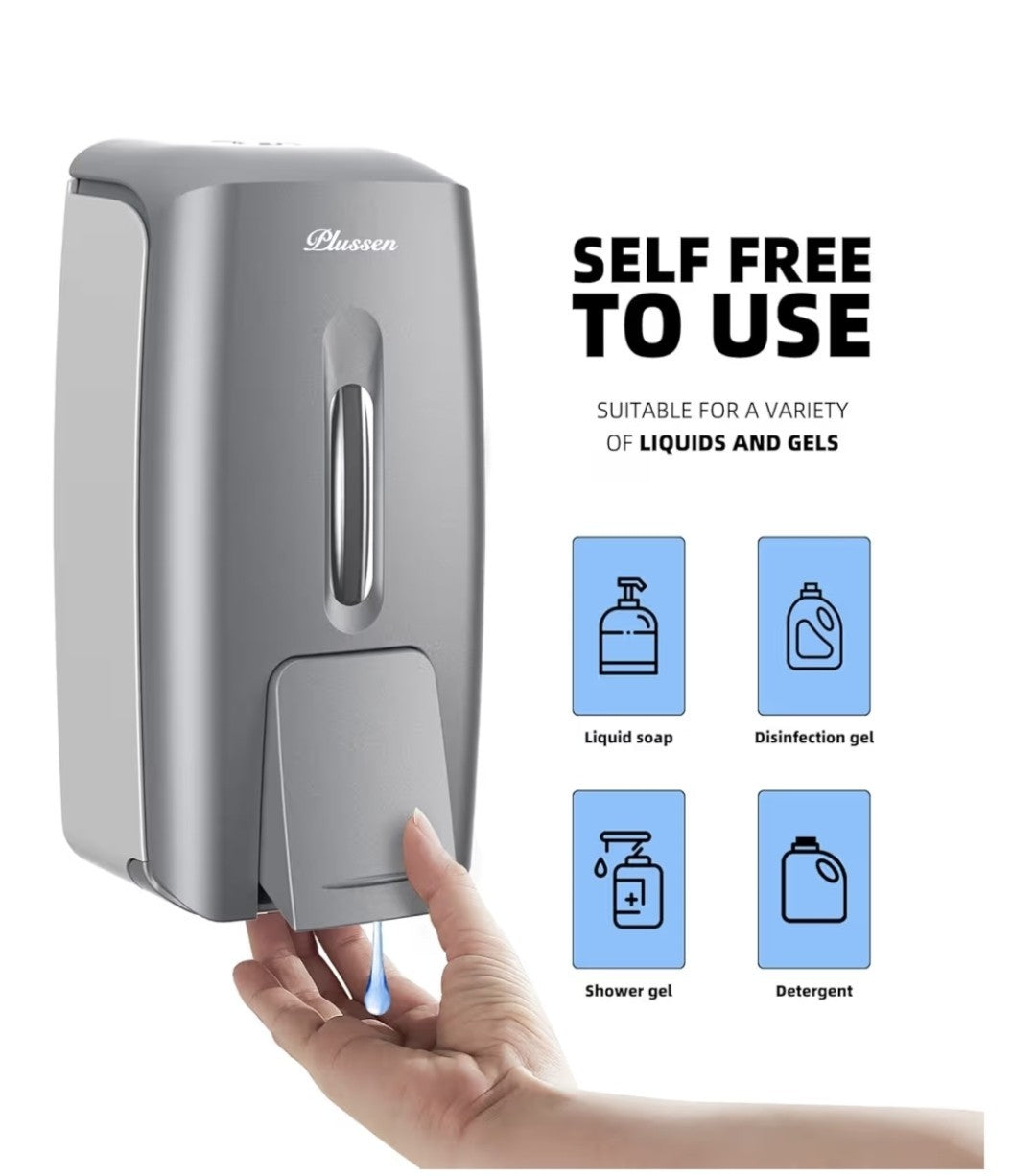 PLUSSEN 800ml Wall-Mounted Soap & Hand Sanitizer Dispenser - Silver