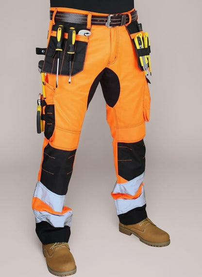 Hashoob Men's Hi Vis Work Trousers Orange Black High Visibility Pants 34/34