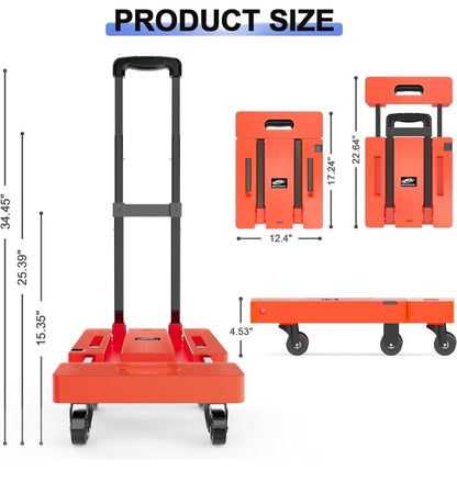 SOLEJAZZ Folding Hand Truck 500LB Heavy Duty Dolly - 6 Wheels - Orange