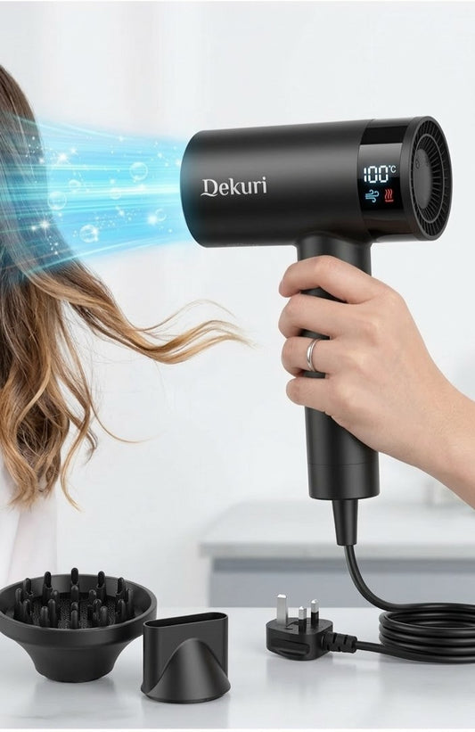 Dekuri Ionic Hair Dryer High Speed Brushless Motor with LED Display Black - NEW