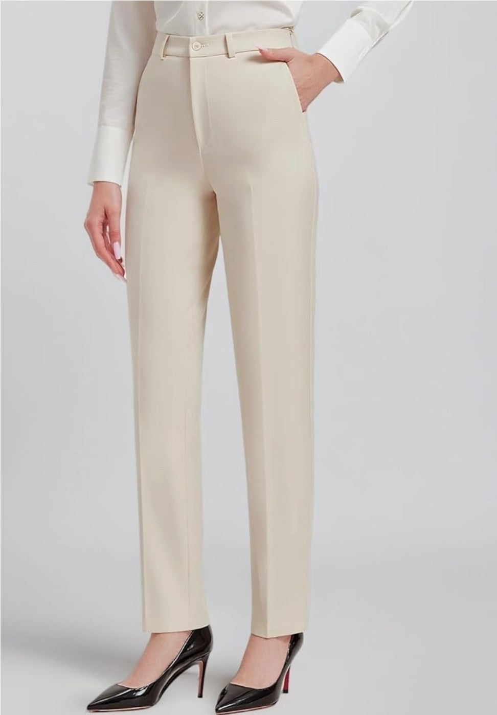 ZYLIOO Tall Women's Chinos Light Khaki Long Leg Stretch Trousers Smart Casual