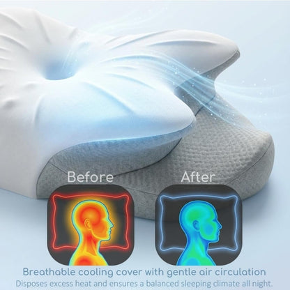 RUMMY Cervical Memory Foam Pillow - Ergonomic Neck Support - Grey