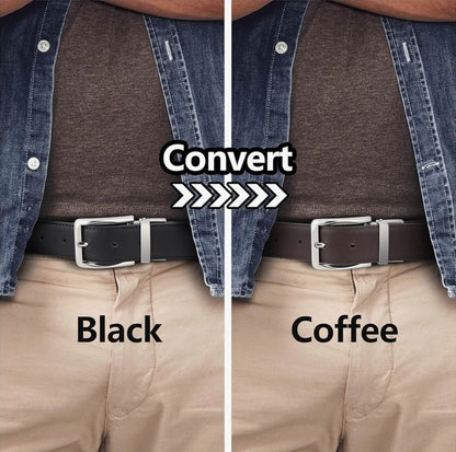 Sunya Men's Genuine Leather Reversible Belt Black Brown 2in1 Twist Buckle Boxed