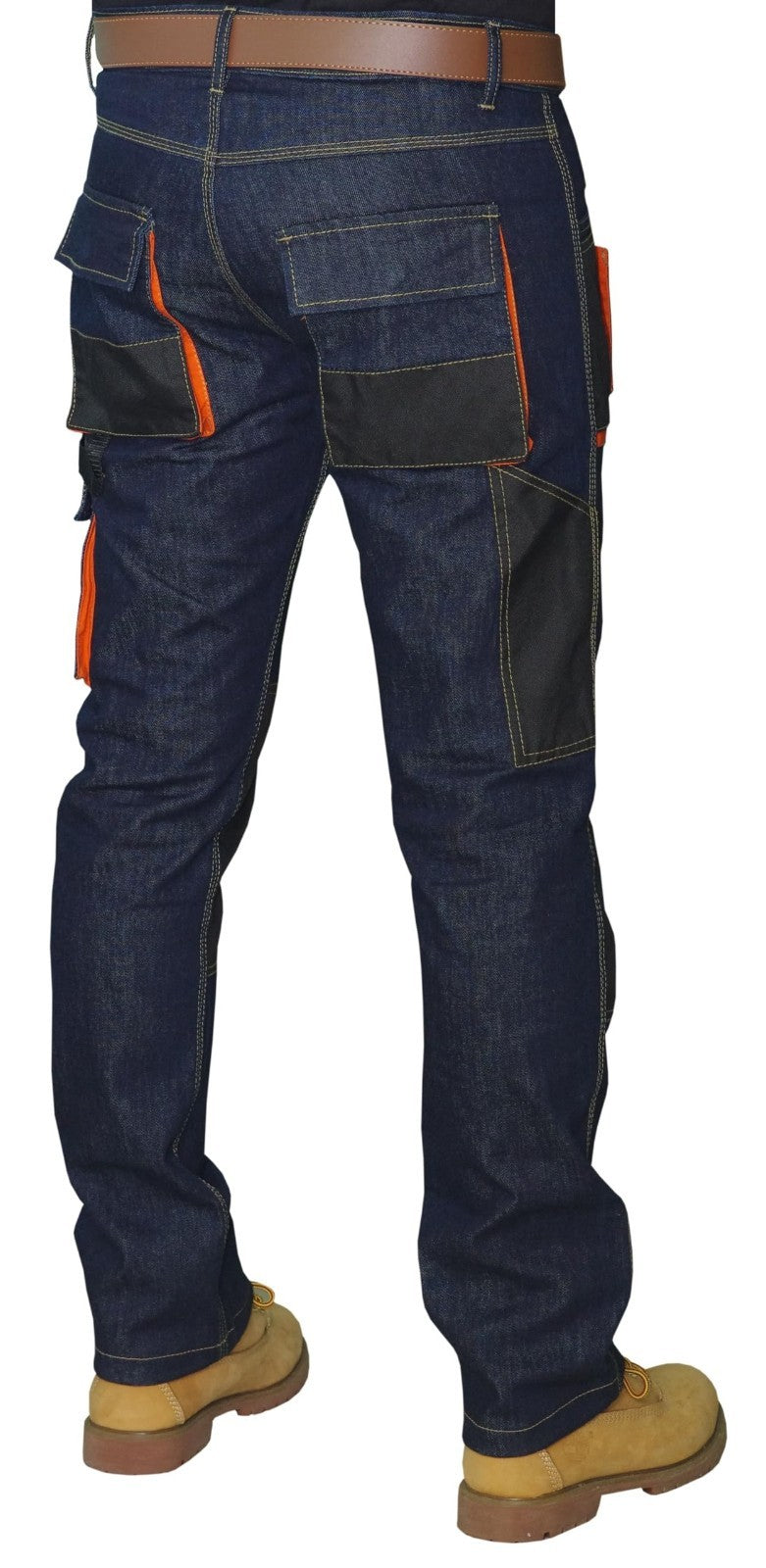 Men's Heavy Duty Work Jeans Durable Multi Pocket Cargo Trousers navy blue