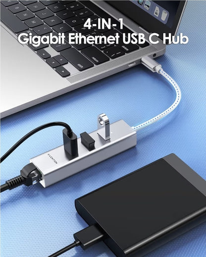LENTION USB-C Hub to 3x USB 3.0 + Gigabit Ethernet Adapter MacBook Pro Air iPad