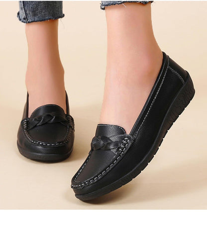 HAJINK Women’s Black Faux Leather Loafers Work Shoes Comfort Wedge UK 6 EU 39