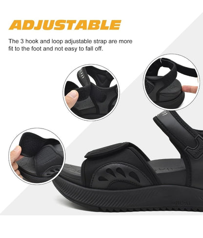 ONCAI Walking Sandals Womens Arch Support Hiking Sandals Black Size 7.5
