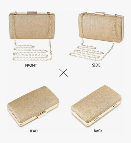 Gold Glitter Evening Clutch Bag Ladies Wedding Party Prom Bridal Handbag New