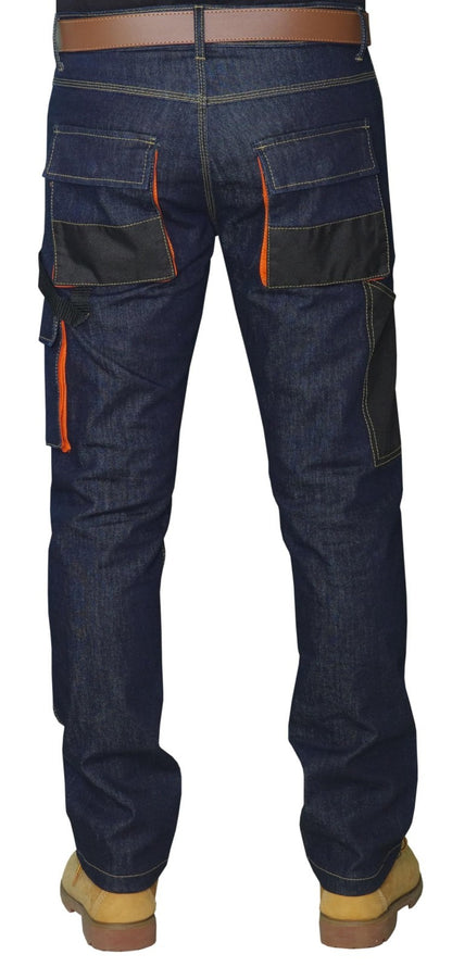 Men's Heavy Duty Work Jeans Durable Multi Pocket Cargo Trousers navy blue