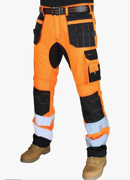 Hashoob Men's Hi Vis Work Trousers Orange Black High Visibility Pants 34/34
