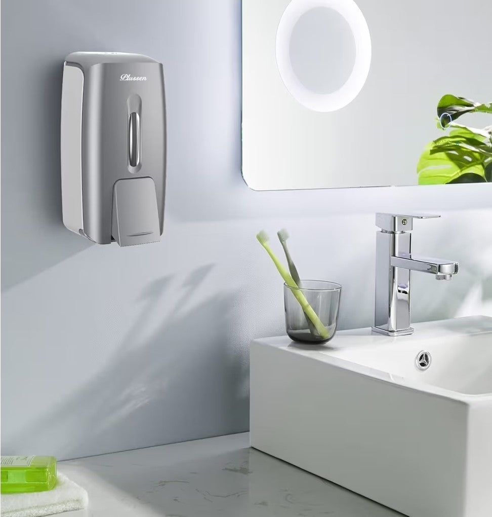 PLUSSEN 800ml Wall-Mounted Soap & Hand Sanitizer Dispenser - Silver