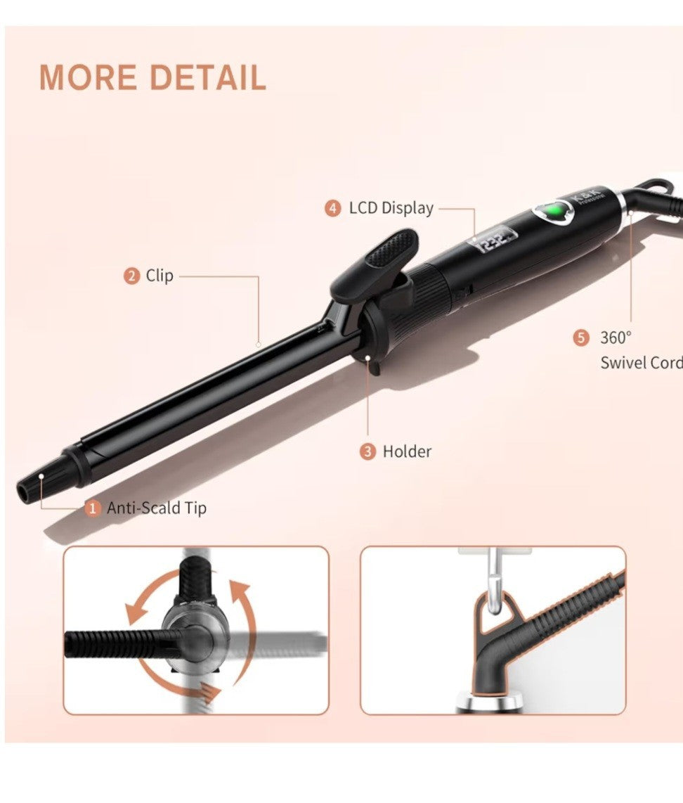 K&K Hair Curling Wand 32mm Ceramic Titanium Barrel Digital Display 50-230°C ...