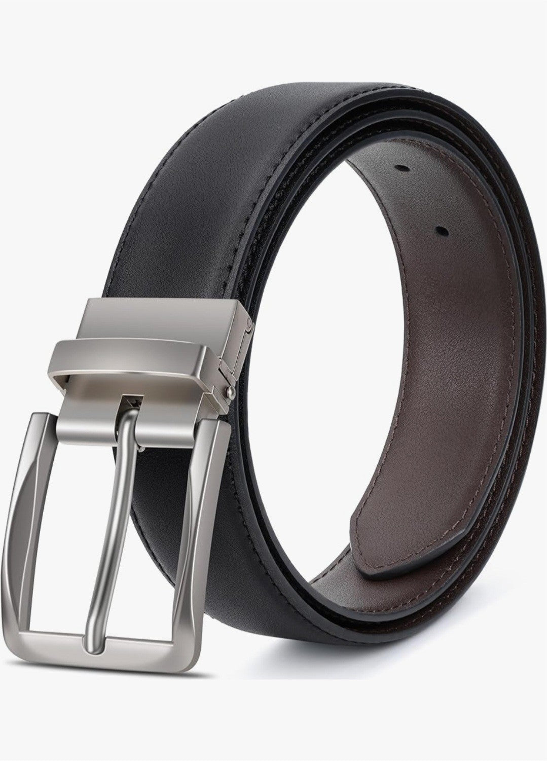 Sunya Men's Genuine Leather Reversible Belt Black Brown 2in1 Twist Buckle Boxed