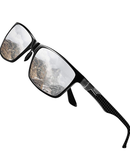 DUCO Men's Polarized Sunglasses 8206 Black Frame Silver Lens - FULL SET NEW