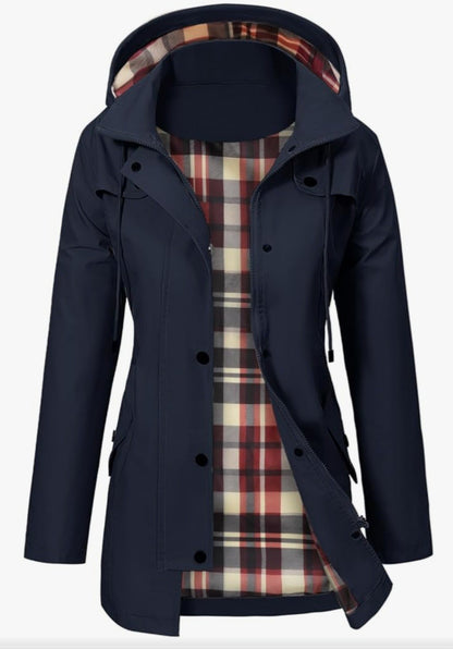 Women’s Waterproof Raincoat Navy Blue Size XXL Jacket Hooded Windproof New