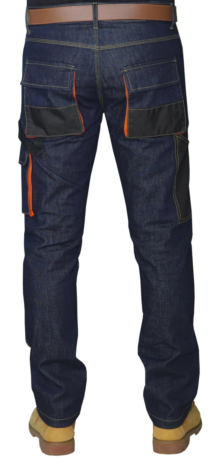 Men's Heavy Duty Work Jeans Durable Multi Pocket Cargo Trousers navy blue