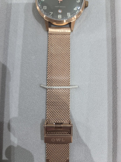 OWL Great Britain Brancaster Men's Watch Rose Gold Mesh Stone Grey New Box B8MRG