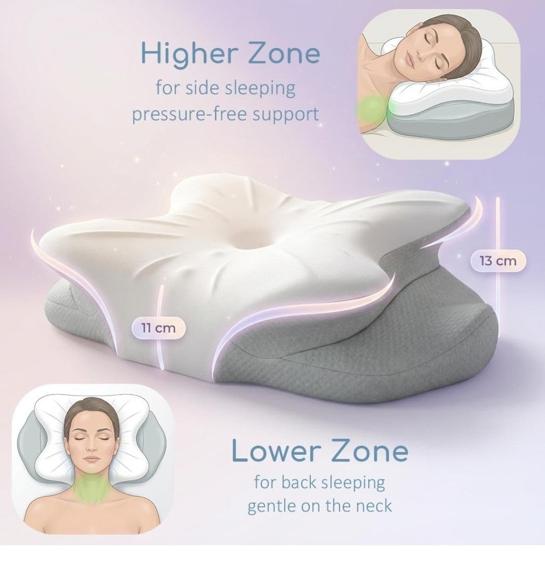 RUMMY Cervical Memory Foam Pillow - Ergonomic Neck Support - Grey