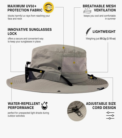TOP-EX Men’s Sun Hat M/L Grey - Breathable Mesh Fishing Hiking Bucket Hat UV50+
