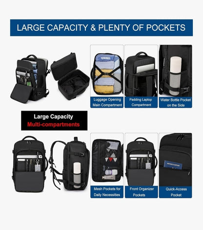 ENZOSUM Cabin Bag 45x36x20cm for EasyJet Underseat Personal Item Backpack Black